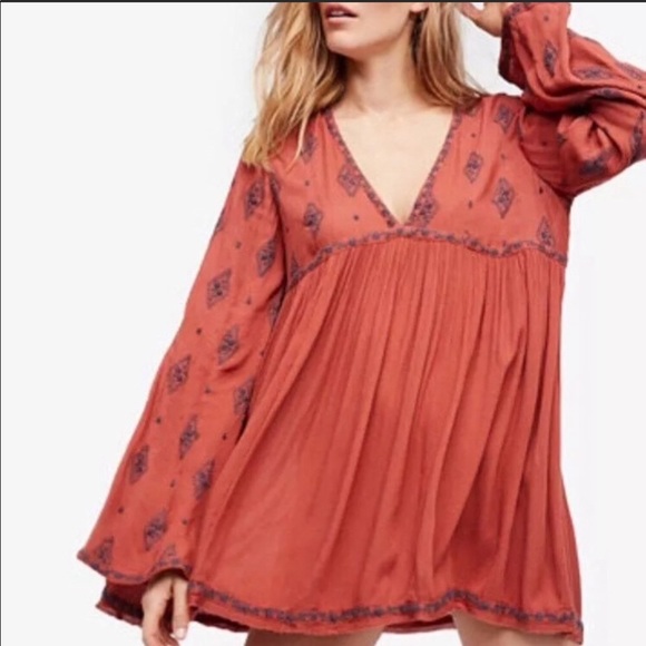 Free People Tops - NEW Free People Diamond Embroidered Tunic Cinnamon